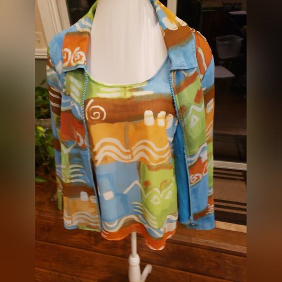 City Girl Nancy Bolen L multi color patch work look camisole and cover shirt - Picture 8 of 11